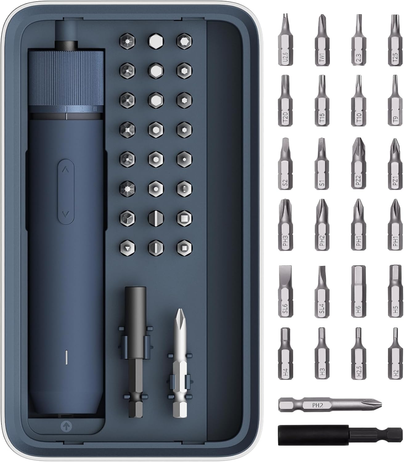 HOTO Electric Screwdriver Set, 3.6V Rechargeable Screwdriver Set with 25 S2-Steel Bits, Cordless Power Screwdriver Set with LED Light, All-in-One Design, 1500mAh 800 Times, USB-C Charging