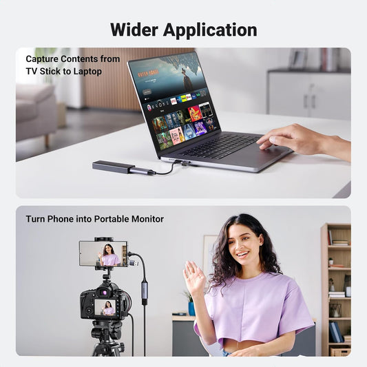UGREEN Full HD 1080P Video Capture Card 4K HDMI to USB-A/USB-C USB 2.0 Capture Audio Recording for Gaming, Streaming, Teaching, Video Conference Compatible with Camera iPad MacBook Phone PC Laptop - PuriLite