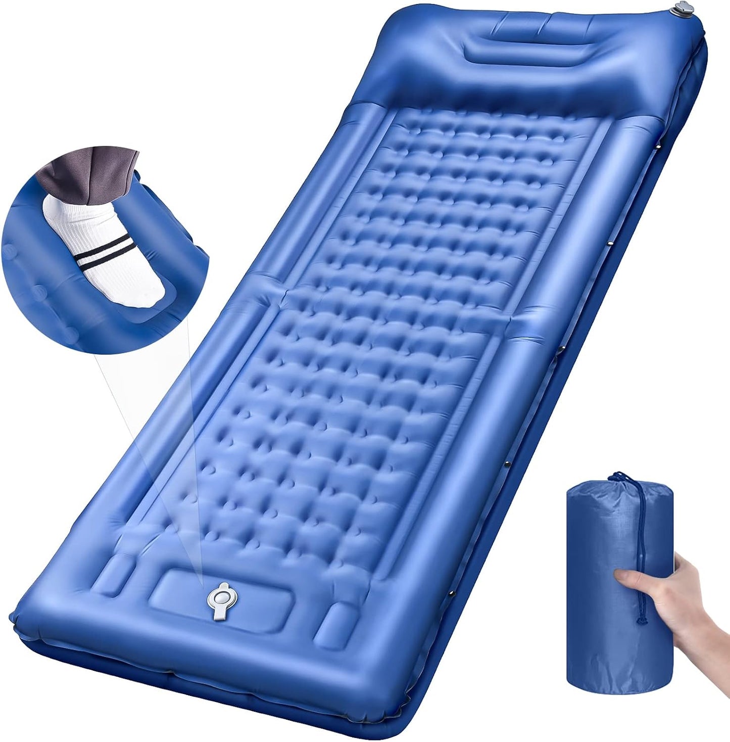 Camping Sleeping Pads,Extra Thick 5 Inch Inflatable Sleeping Mat with Pillow Built-in Pump,Oversized Mattress Super Portable Backpacking Sleeping Pad (Blue, Single)