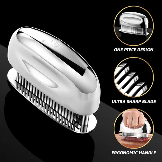 Meat Tenderizer Tool, Ultra Sharp Needle Blades 100% Stainless-Steel, Heavy-Duty Kitchen Gadgets, Hand Held Meat Tenderizer Needle Tool, Cooking Gadget for Tenderizing Chicken, Steak, Veal, BBQ - PuriLite