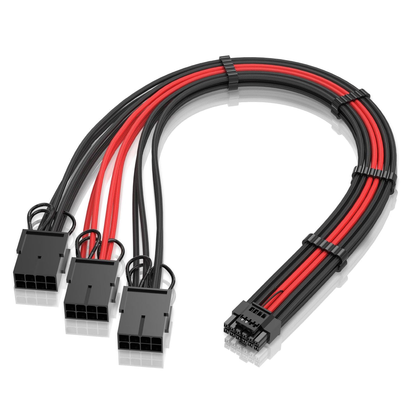 EZDIY-FAB GPU Power Sleeved Cable Extension, 16pin(12+4) 12VHPWR PCIe 5.0 Connector Male to 3X PCIE 8 PIN for RTX4070ti/ 4080/ 3090Ti, with Pre-Installed Cable Combs-16AWG/Black Red