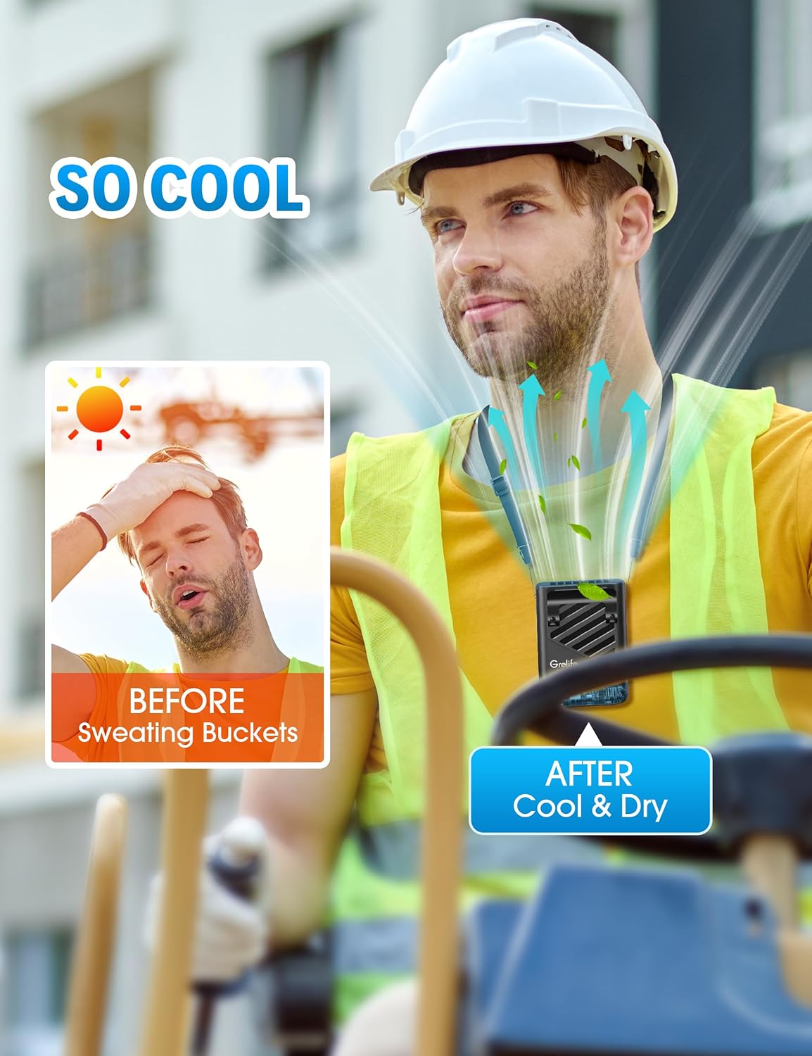 Grelife 2025 AI Portable Waist Fan Rechargeable,5 Speed 10000RPM,LED Display & 40H Runtime Cooling Personal Clip Fan,33ft/s Wind Speed Neck fan for Outdoor Work,Camping,Farm,Jobsite