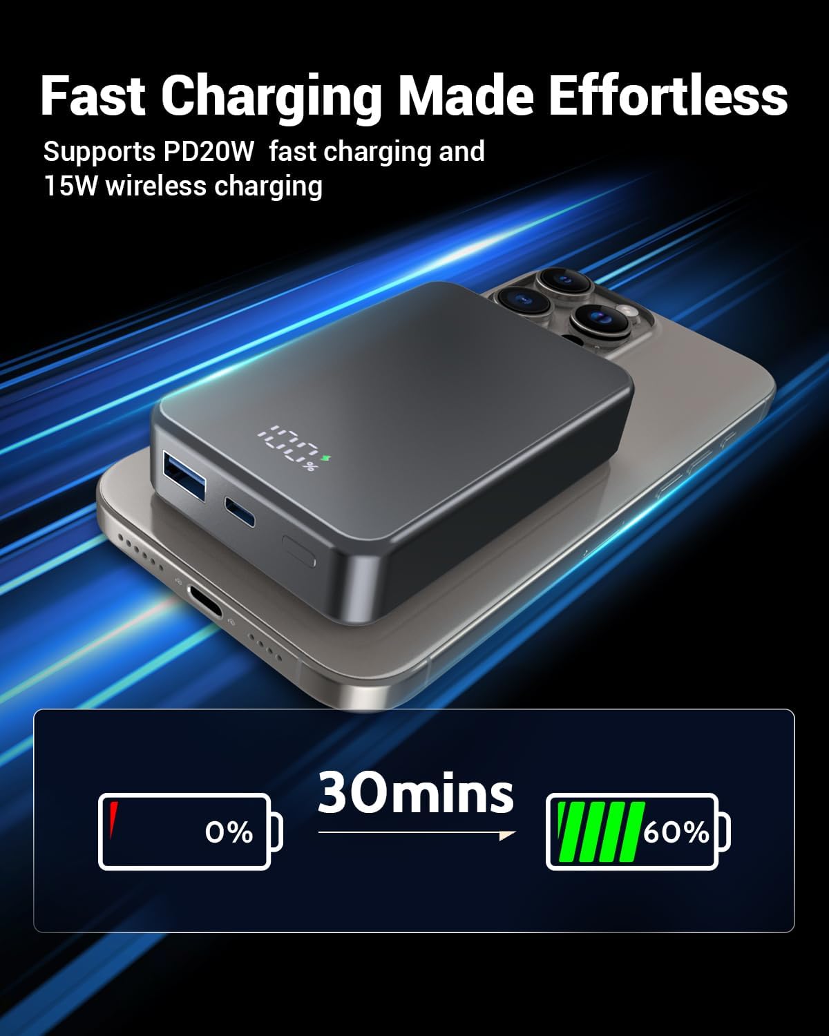 Magnetic Power Bank 26800mAh for Magsafe Portable Charger, Aluminum Alloy casing Large Capacity 20W USB-C in&Out Wireless Fast Charging Battery Pack for iPhone16 Plus Pro Max/15/14/13/12 Series, Gray