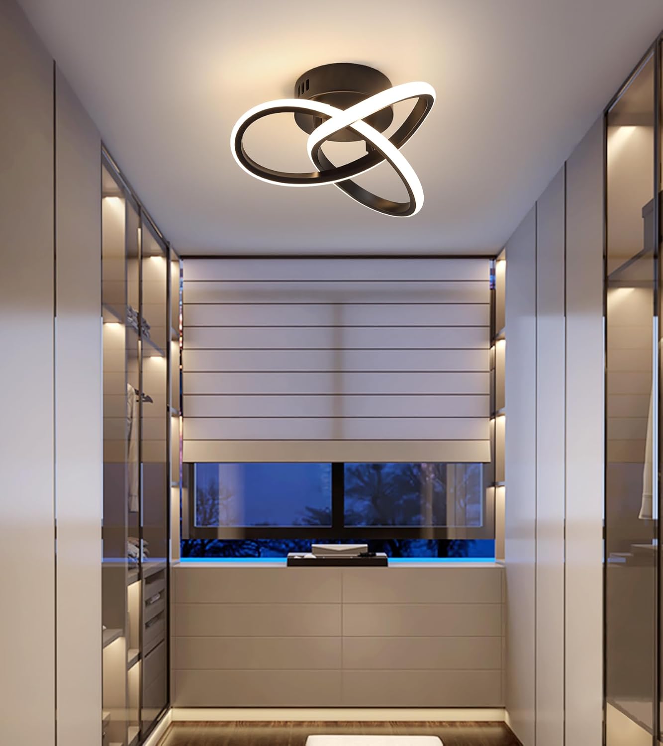 AMZASA Modern LED Ceiling Light Fixtures Black Semi Flush Mount Ceiling Lamp Hallway Lights for Bedroom Bathroom Entryway Closet Balcony Stair Curved Design15W