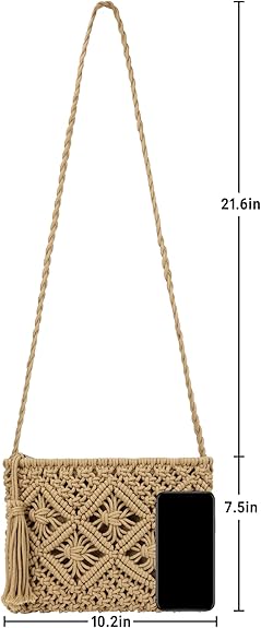 Youjaree Women Crochet Shoulder Bag Handmade Woven Beach Crossbody Handbag Satchel Purse with Tassel for Summer - PuriLite