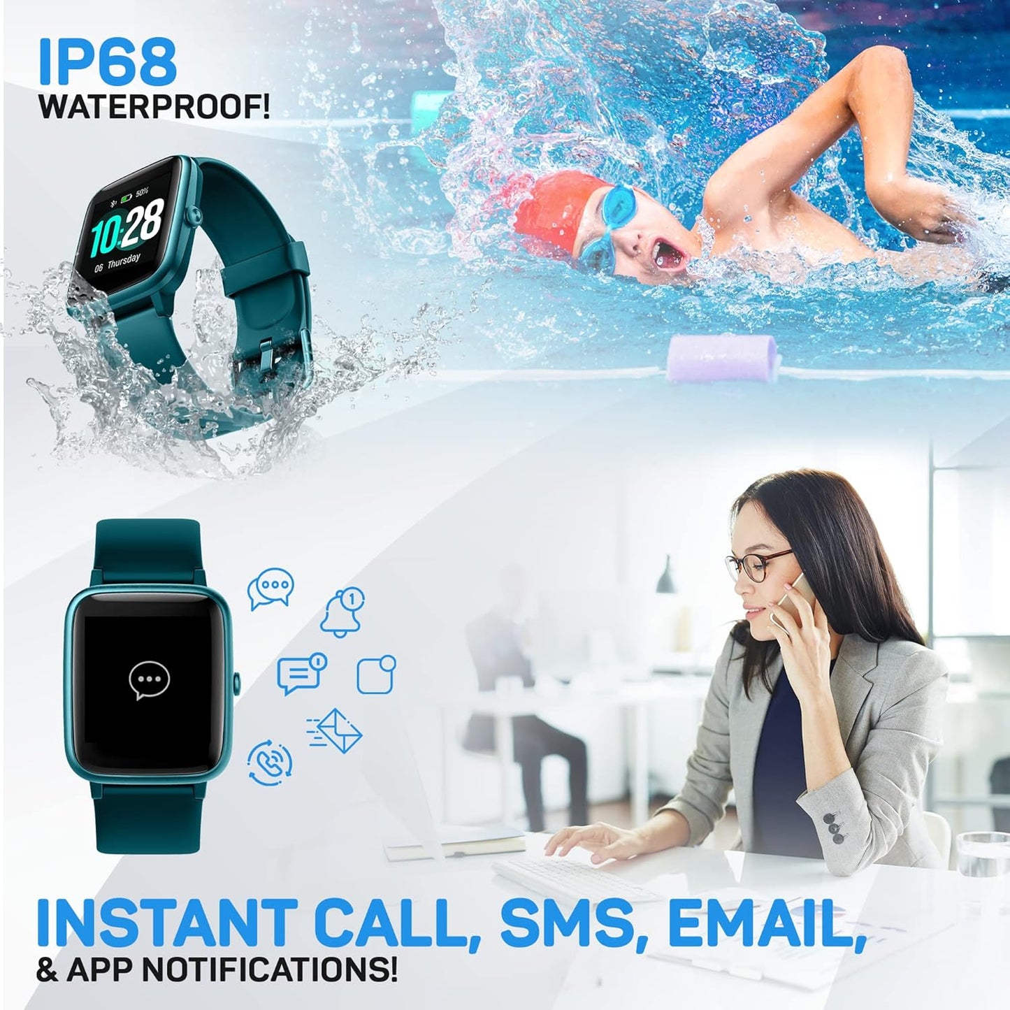 Octandra Move VeryFitPro Smart Watch HR Heart Rate Sleep Monitor IP68 Waterproof Activity Fitness Tracker Step Counter Pedometer Exercise Running Watch Fitness Watches for Men & Women (ID205L)