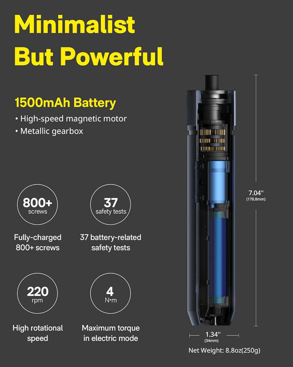 HOTO Electric Screwdriver Set, 3.6V Rechargeable Screwdriver Set with 25 S2-Steel Bits, Cordless Power Screwdriver Set with LED Light, All-in-One Design, 1500mAh 800 Times, USB-C Charging