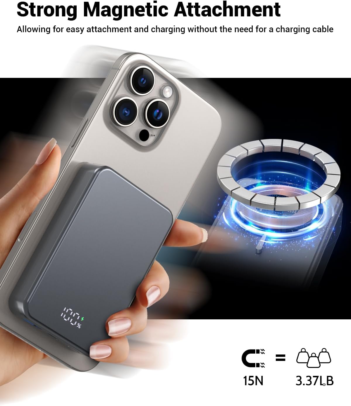 Magnetic Power Bank 26800mAh for Magsafe Portable Charger, Aluminum Alloy casing Large Capacity 20W USB-C in&Out Wireless Fast Charging Battery Pack for iPhone16 Plus Pro Max/15/14/13/12 Series, Gray