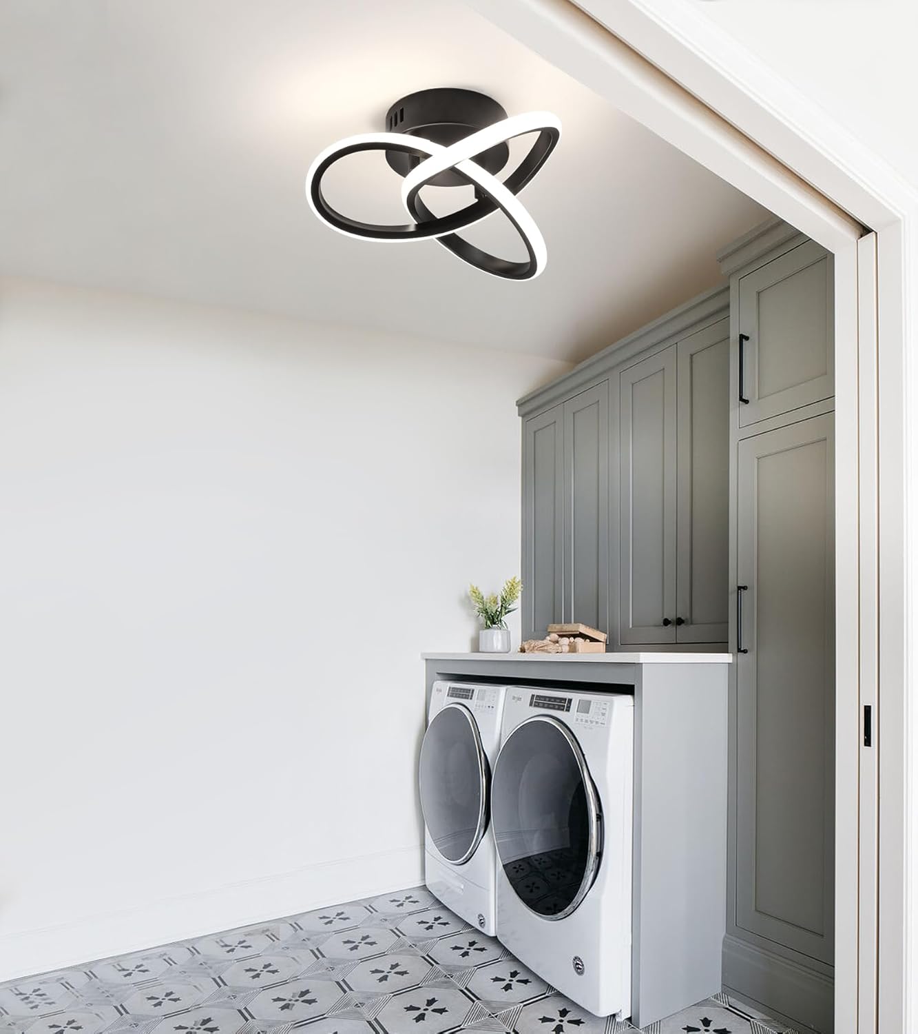 AMZASA Modern LED Ceiling Light Fixtures Black Semi Flush Mount Ceiling Lamp Hallway Lights for Bedroom Bathroom Entryway Closet Balcony Stair Curved Design15W