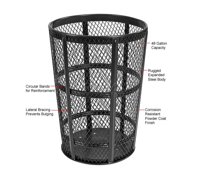 Global Industrial™ Outdoor Steel Mesh Corrosion Resistant Trash Can, 48 Gallon, Black