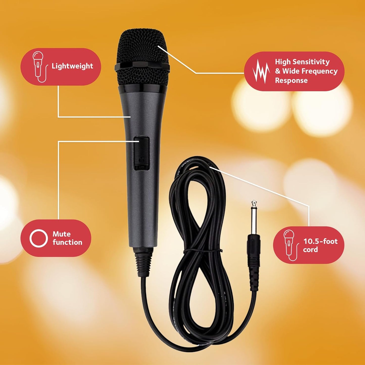Singing Machine SMM-205 Dynamic Karaoke Microphone with 10.5 ft Cord
