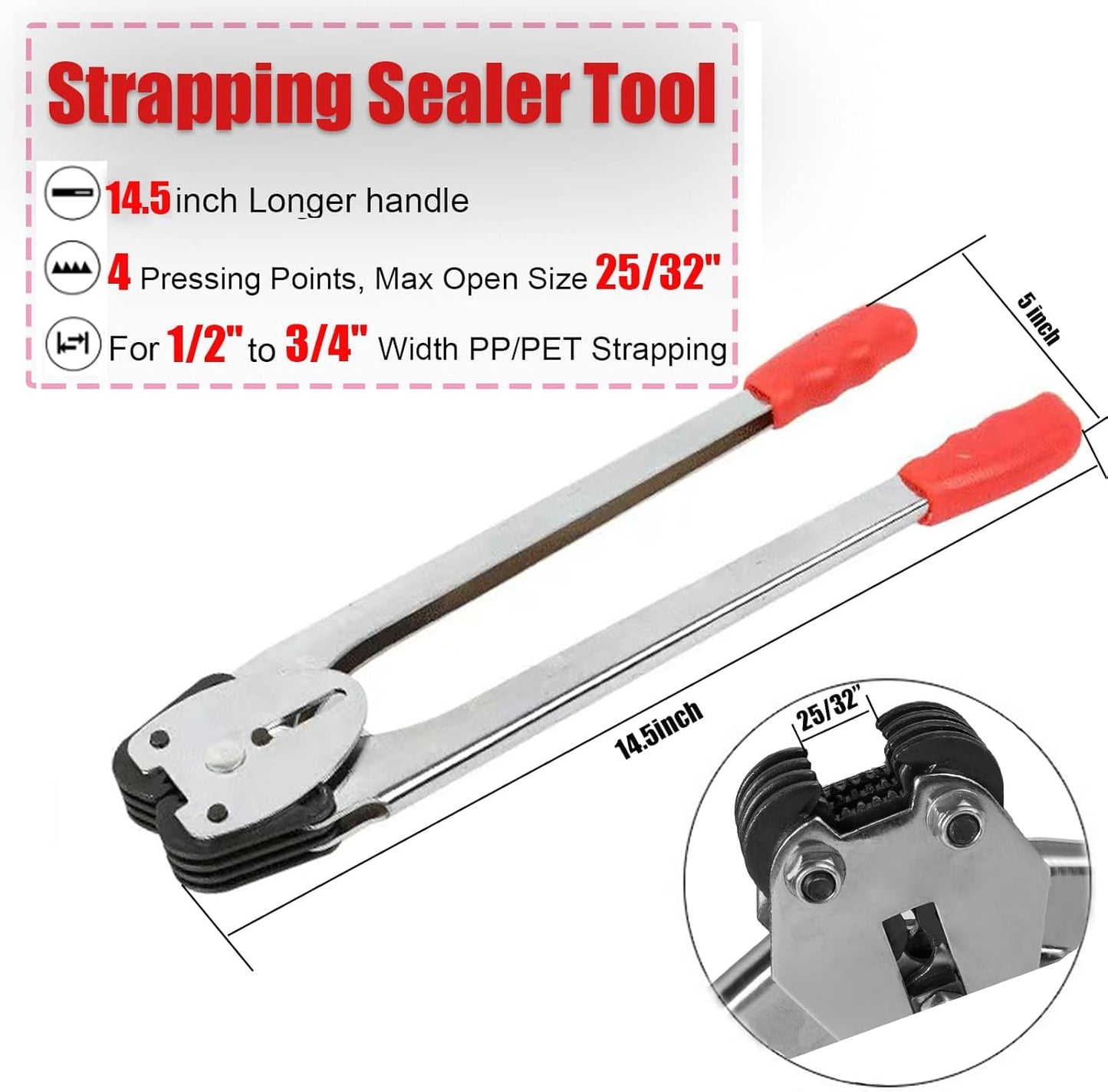 NEWANRAN Packaging Strapping Straps Kit - Pallet Banding Strapping Kit Heavy Duty, Banding Tool with Tensioner Sealer Tool & 500 Ft Lenght Poly Straps Tie Down Straps, Red