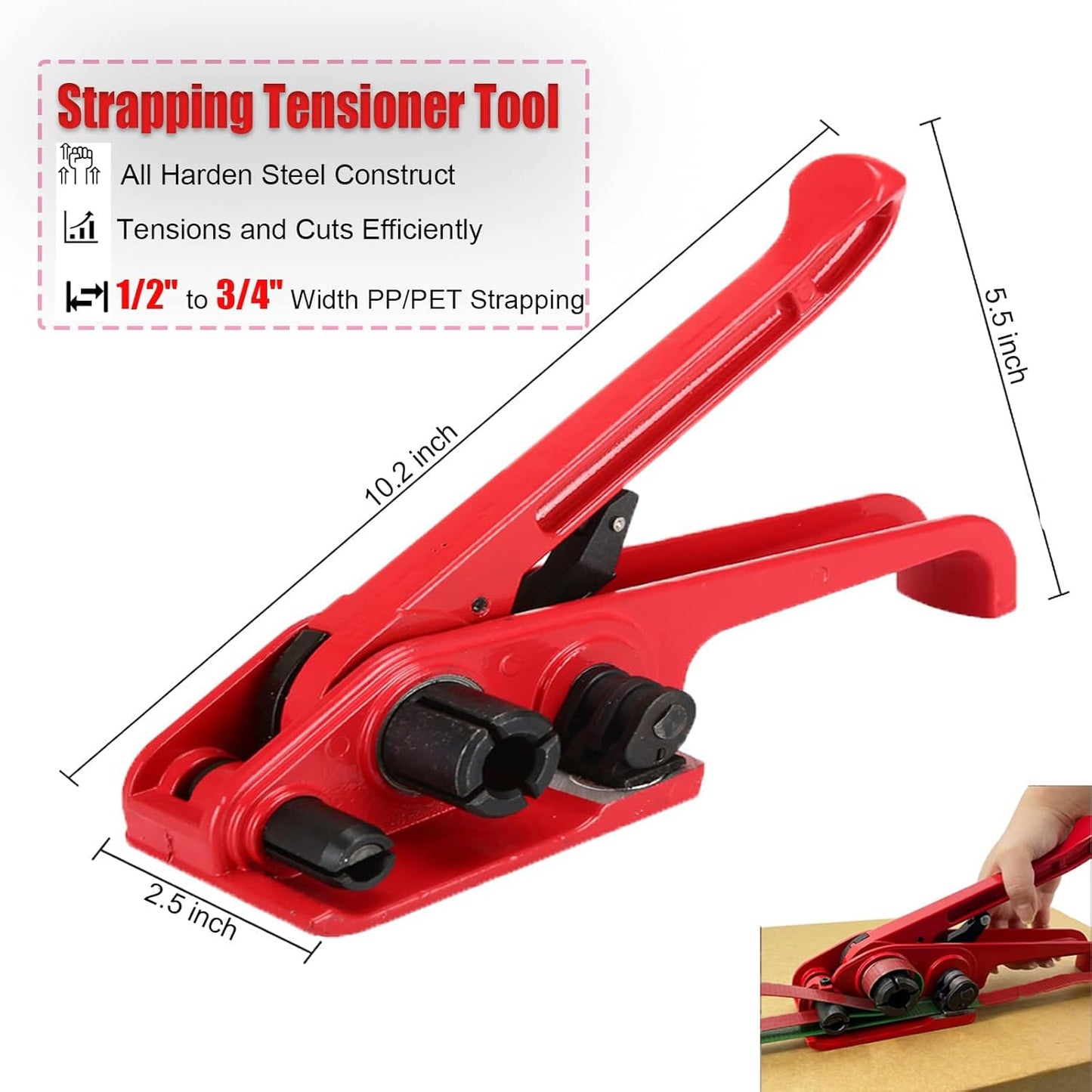 NEWANRAN Packaging Strapping Straps Kit - Pallet Banding Strapping Kit Heavy Duty, Banding Tool with Tensioner Sealer Tool & 500 Ft Lenght Poly Straps Tie Down Straps, Red