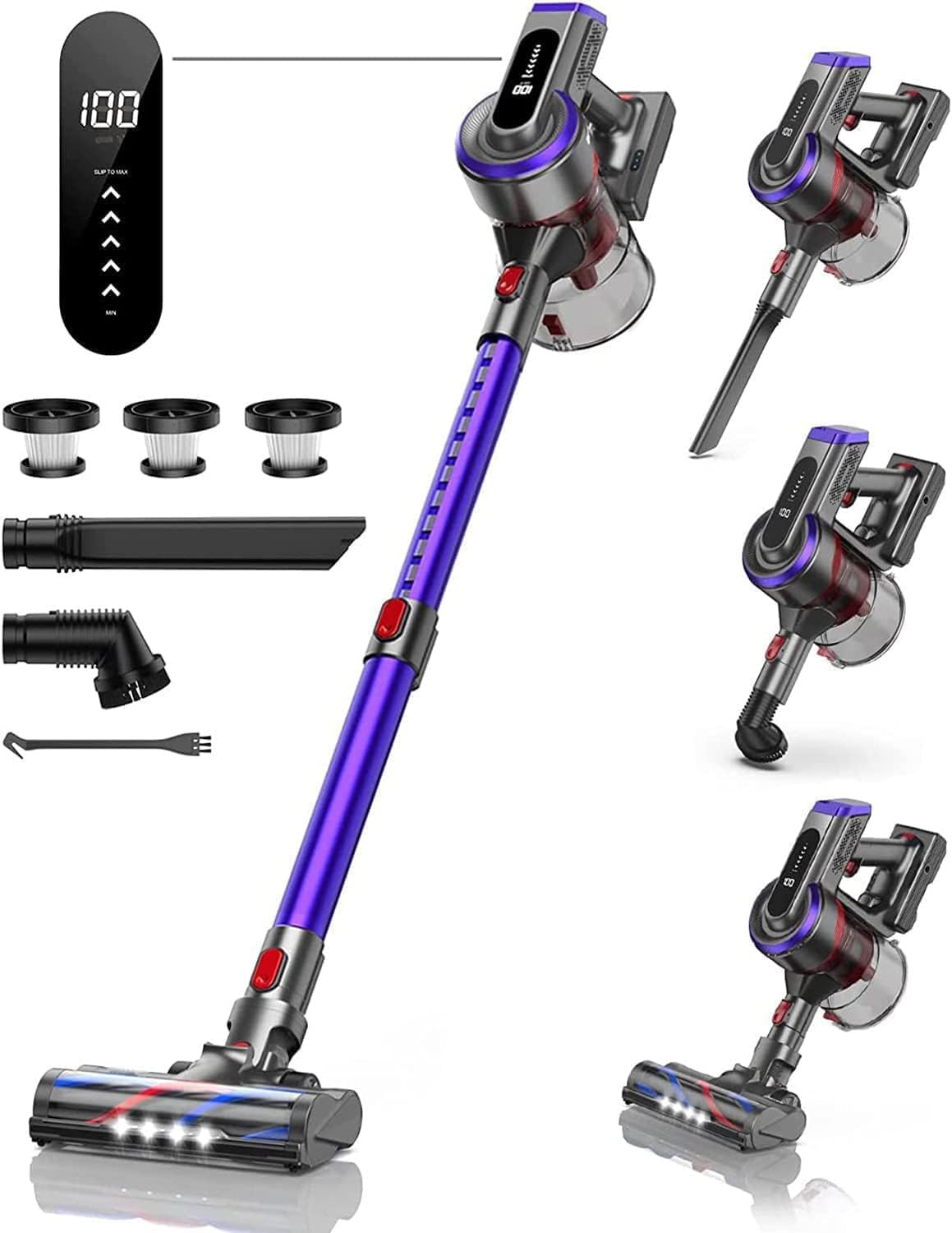 Cordless Vacuum Cleaner, 450W 38Kpa Max 55 Mins Vacuum Cleaners for Home with Detachable Battery, Stick Vacuums with Touch Display, Handheld Vacuums for Hardwood Floor Carpet Pet Hair