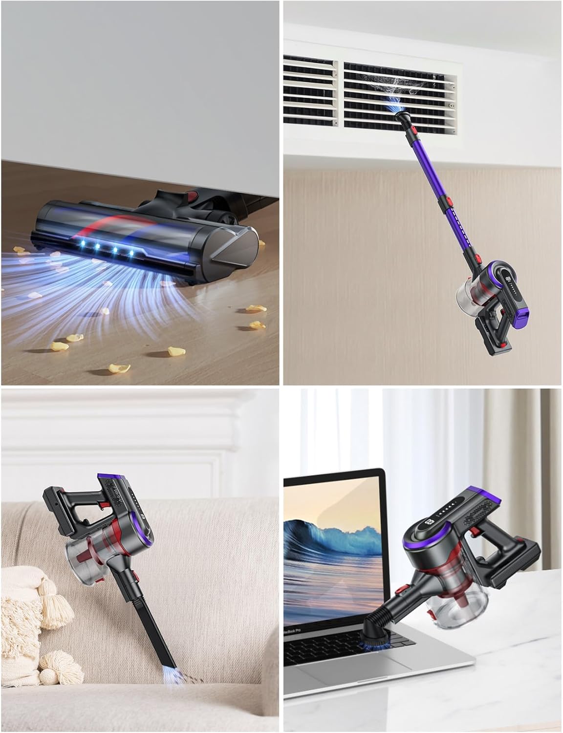 Cordless Vacuum Cleaner, 450W 38Kpa Max 55 Mins Vacuum Cleaners for Home with Detachable Battery, Stick Vacuums with Touch Display, Handheld Vacuums for Hardwood Floor Carpet Pet Hair