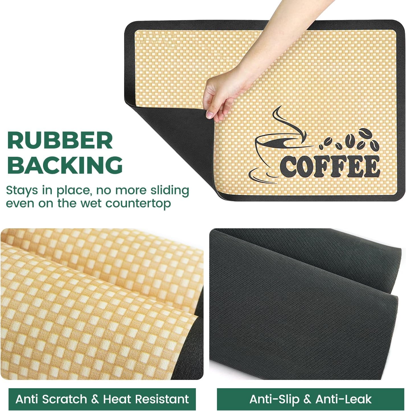 EsLuker.ly Coffee Mat for Bar Station, Rubber Backed Absorbent Dish Drying Pad for Kitchen Office Countertop, Fits Under Coffee Maker Pot or Espresso Machine, Hide Stains, 24''x16'', Beige