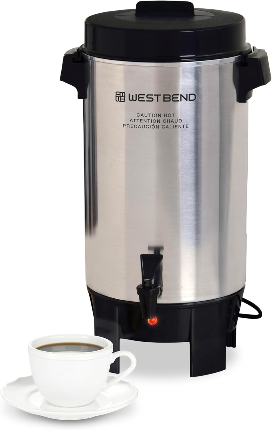 West Bend 58002 Highly Polished Aluminum Commercial Coffee Urn Features Automatic Temperature Control Large Capacity with Quick Brewing Easy Prep and Clean Up, 42-Cup, Silver