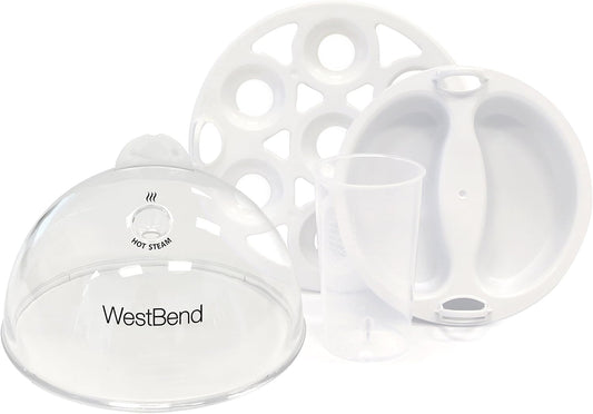 West Bend 87628 Automatic Electric Egg Cooker Scrambled Poached and Hard-or Soft-Cook Eggs, 7 Egg Capacity, Gray - PuriLite