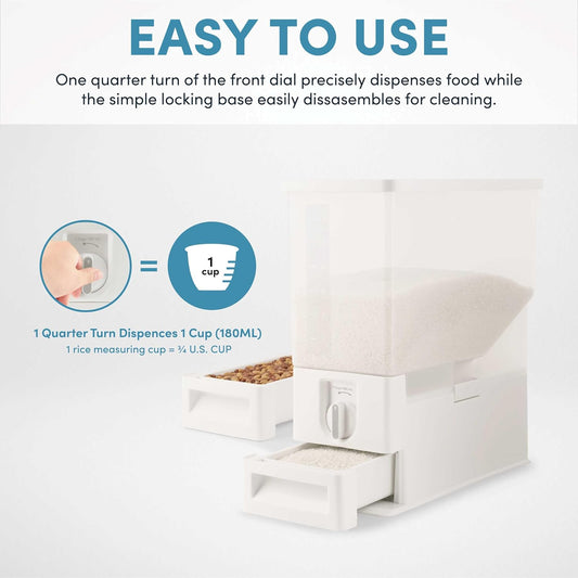 Aroma Housewares 33 lbs Rice & Bean Dispenser, Dry Food Storage Bin (ARD-133), White - PuriLite