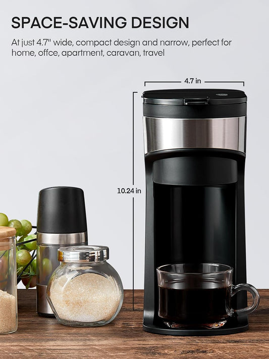 Coffee Maker, Single Serve Iced and Hot Coffee Brewer for K Pod, Small Coffee Maker with 6-12 OZ Brew Sizes, Self-Cleaning Function, Water Window, One Cup Coffee Machine with Reusable Filter