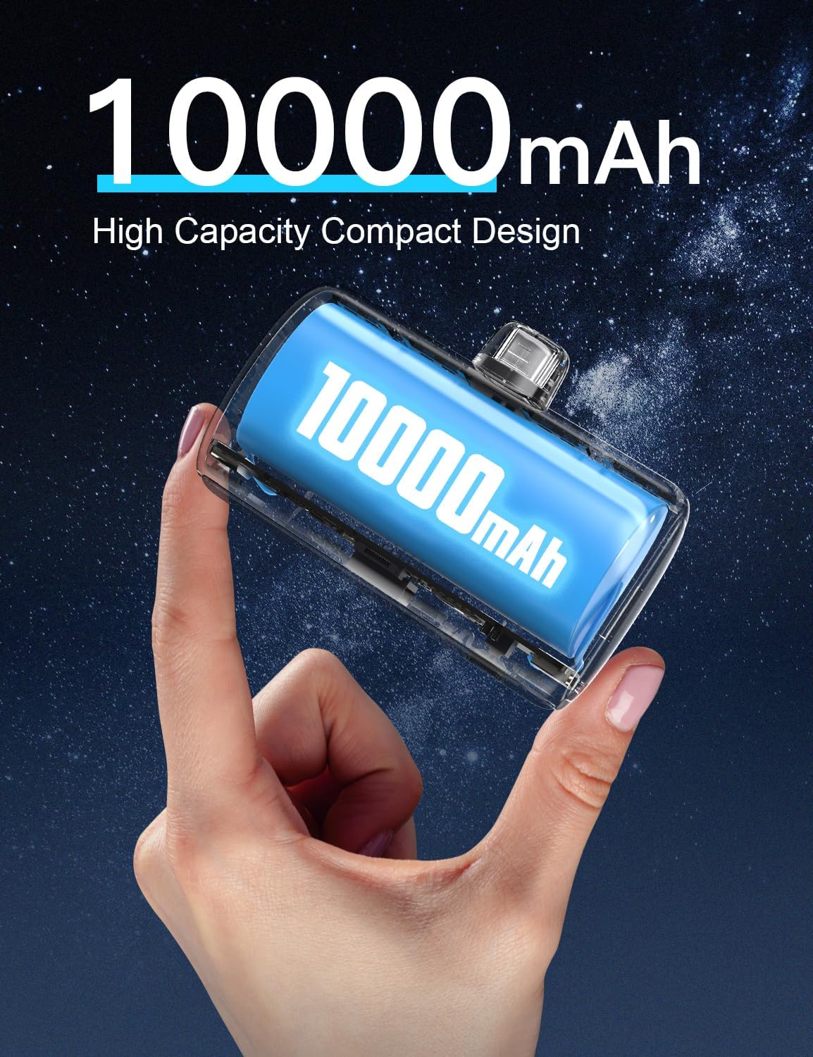 Mini Portable Charger Power Bank Upgraded Large Capacity Type-C iPhone Fast Charging LCD Display Compatible with iPhone 16/15 Series/Android Samsung Moto LG etc(Type-C)/iPhone 7-14Series