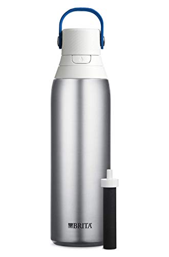 BRITA Stainless Steel Water Bottle with Filter, 591 mL Premium Double Insulated Water Bottle, Rose - PuriLite
