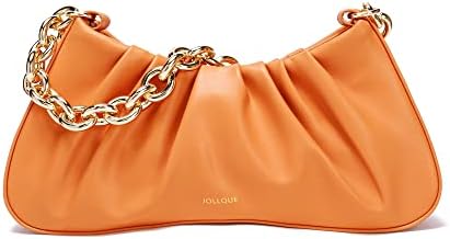 JOLLQUE Shoulder Bag for Women,Small Leather Handbag Purse,Gold Chain Evening Clutch
