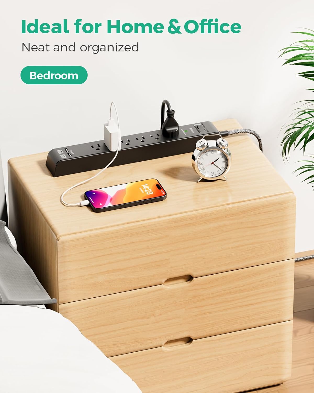 2 Pack Power Bar - Extension Cord with 6 Outlets 4 USB Ports, Surge Protector Heavy-Duty Braided Extension Cords 15A Circuit Breaker Wall Mount for Home Office ETL Listed (5FT, Black)