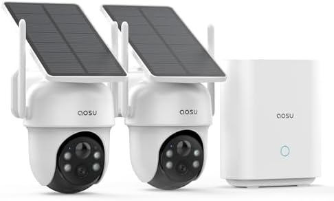 AOSU Security Cameras Outdoor Wireless, 4 Cam-Kit, No Subscription, Solar-Powered, Home Security Cameras System with 360° Pan & Tilt, Auto Tracking, 2K Color Night Vision, Easy Setup, 5G & 2.4G WiFi