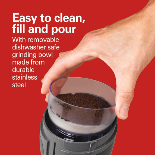 Hamilton Beach Fresh Grind Electric Coffee Grinder for Beans, Spices and More, Stainless Steel Blades, Removable Chamber, Makes up to 12 Cups, Black - PuriLite