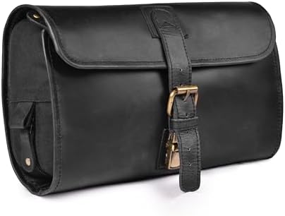 LEATHER VILLAGE Hanging Toiletry Bag for Men & Women, Handcrafted Vintage Cosmetic & Shaving Organizer Travel Dopp Kit- Brown