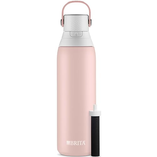 BRITA Stainless Steel Water Bottle with Filter, 591 mL Premium Double Insulated Water Bottle, Rose