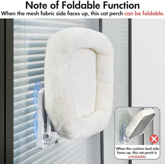 AMOSIJOY Cordless Cat Window Perch, Cat Hammock for Window with 4 Strong Suction Cups, Solid Metal Frame and Soft Cover, Foldable Cat Beds for Indoor Cats… - PuriLite