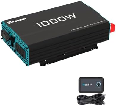 Renogy Pure Sine Wave Inverter 1000w Power Inverter DC 12v to AC 110v, Solar Inverter 12v to 110v Converter with 5V/2.1A USB Port, 2 AC Ports, Remote Controller