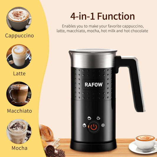 4 in 1 Milk Frother: Electric Milk Foamer with Cold & Hot Froth for Latte Cappuccino - Automatic Coffee Foam Maker 350 ml/10 oz Instant Milk Chocolate Steamer Heater - PuriLite