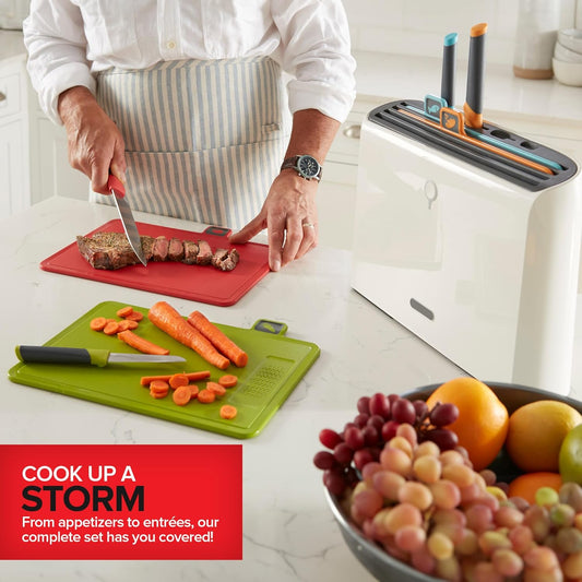 Modern Innovations Smart Cutting Boards and Knife Set, Self Cleaning Cutting Board & Knives Holder, Color Coded Cutting Board Set With Knives, All-In-One Cleaning Knife and Cutting Board Set - PuriLite