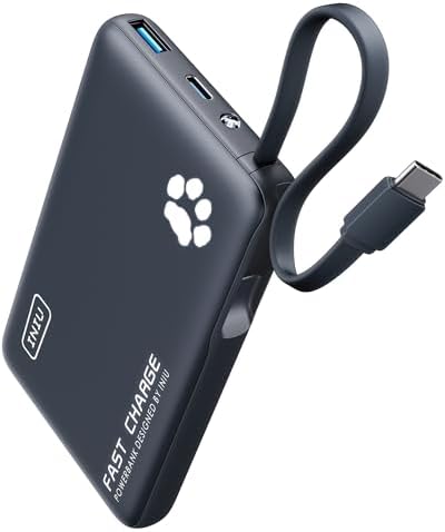 INIU Portable Charger, Slim 10000mAh Power Bank with Build in USB-C Cable, 20W Fast Charging Powerbank with Cords Wires, Travel Essentials Battery Pack for Multi Smartphones Tablets, Yellow