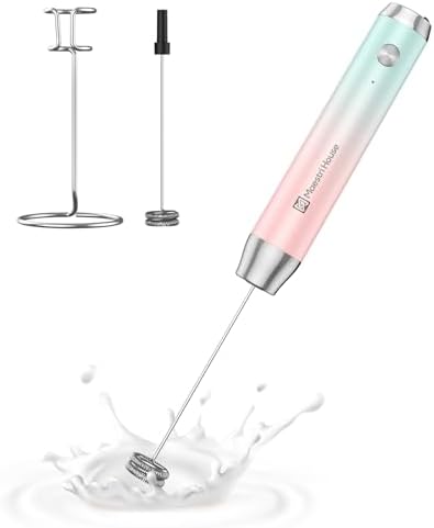 Maestri House Rechargeable Milk Frother, Handheld Electric Foam Maker Waterproof Detachable Stainless Steel Whisk Drink Mixer Foamer with Stand,LunaFro