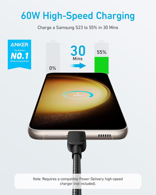 Anker USB C to USB C Cable,Type-C Fast Charging Cord (3FT,2Pack) for iPhone 16/15 Series,iPad Air 4,MacBook Pro 2022 and More (Black) - PuriLite