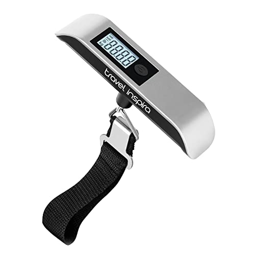 travel inspira Luggage Scale, Portable Digital Hanging Baggage Scale for Travel, Suitcase Weight Scale with Rubber Paint, 110 Pounds, Battery Included - Blue