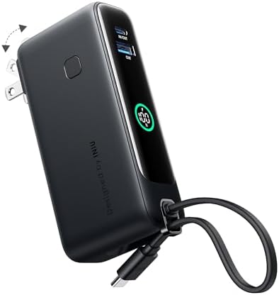 INIU 3-in-1 Power Bank, 30W 10000mAh Fast Charging Portable Charger, Built-in USB C Cable and Foldable AC Plug, Travel Outdoor Essentials Powerbank, Battery Pack for iPhone 16 15 Samsung S25 S24 etc