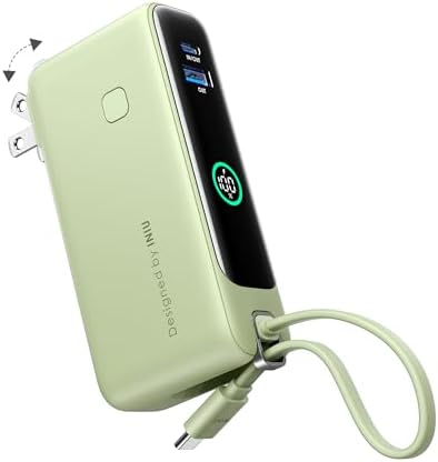 INIU 3-in-1 Power Bank, 30W 10000mAh Fast Charging Portable Charger, Built-in USB C Cable and Foldable AC Plug, Travel Outdoor Essentials Powerbank, Battery Pack for iPhone 16 15 Samsung S25 S24 etc