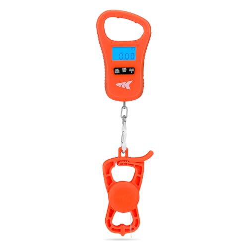 KastKing Fish Scale with Lip Gripper, ToughTide USB Charging Fishing Scale Built-in Measuring Tape, 65lb Capacity, Ultra-Thin Digital Fish Scale, LCD Display, Ergonomic Handle, Black Combo