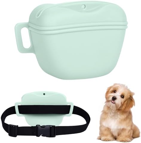 Dog Treat Pouch for Training, Silicone Magnetic Closure Dog Treat Bag Portable Treat Pouch with Belt, Waterproof Small Treat Bag for Dog Training, Dog Walking (Cyan)