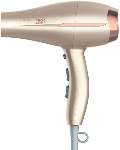 InfinitiPRO by Conair 750C Frizz Free Pro Dryer, 3 Heat/2 Speed Settings, Includes Diffuser and 2 Contentrators, Rose Gold, Hair Dryer