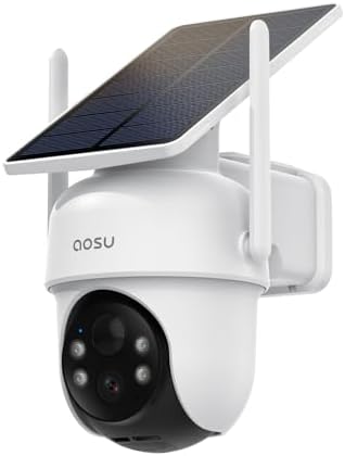 AOSU Security Cameras Outdoor Wireless, 4 Cam-Kit, No Subscription, Solar-Powered, Home Security Cameras System with 360° Pan & Tilt, Auto Tracking, 2K Color Night Vision, Easy Setup, 5G & 2.4G WiFi