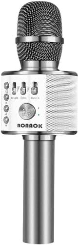 BONAOK Wireless Bluetooth Karaoke Microphone,3-in-1 Portable Instrument Wireless Microphone Mic Speaker Machine Home Party Birthday for All Smartphones(Black)