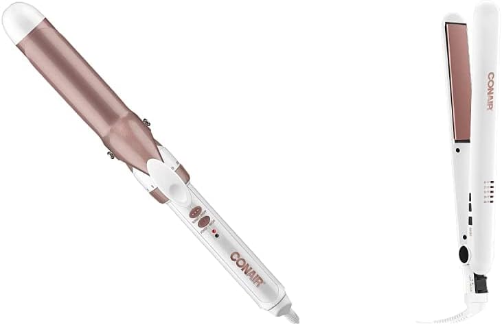 Conair CD702GNC Double Ceramic 1.25" Curling Iron | Double Ceramic 1" Straightener (White)