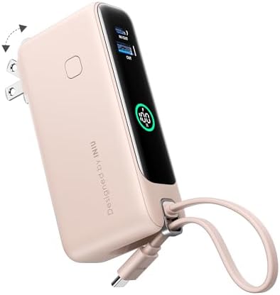 INIU 3-in-1 Power Bank, 30W 10000mAh Fast Charging Portable Charger, Built-in USB C Cable and Foldable AC Plug, Travel Outdoor Essentials Powerbank, Battery Pack for iPhone 16 15 Samsung S25 S24 etc