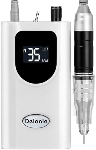 Delanie Professional Nail Drill High Torque 35000 RPM Rechargeable Portable Electric Nail File for Acrylic & Gel, High Speed, Low Heat, Low Vibration, Rose Gold